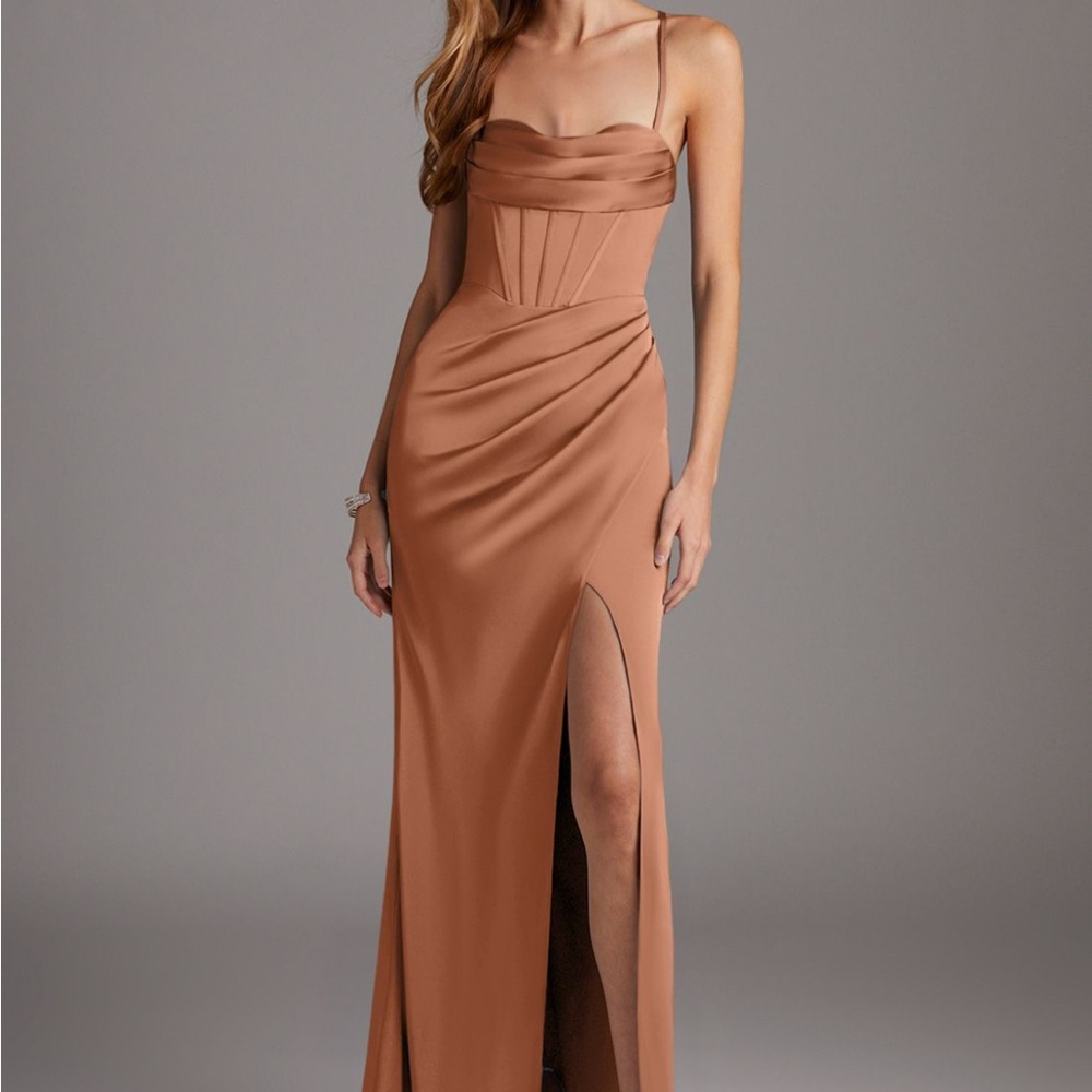 Azazie Brookelle Bronzer Corset Formal Dress